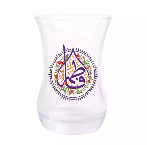 استکان تک عددی کمر باریک بدون دسته طرح انار ،مزین به یا فاطمه الزهرا سلام الله علیها