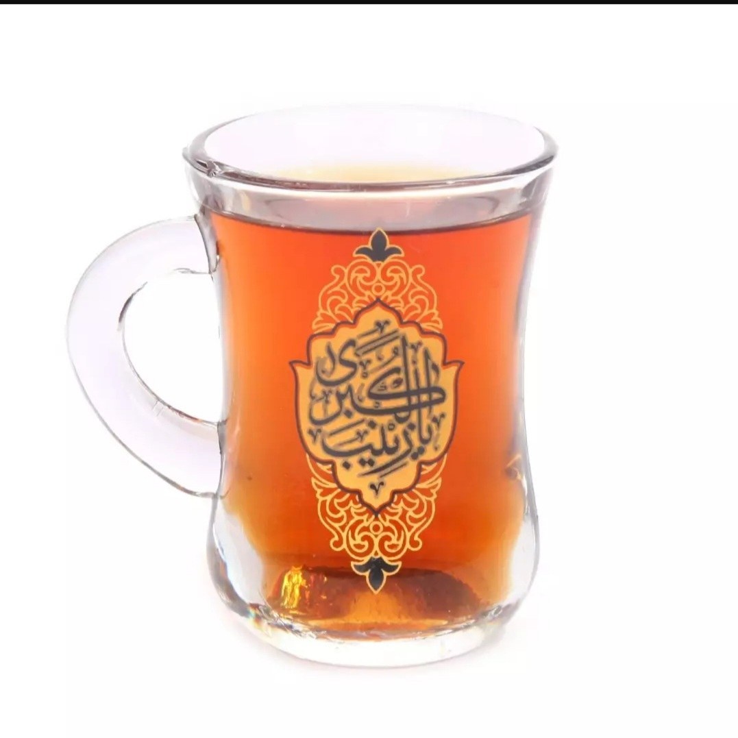 استکان کمر باریک دسته دار، ست ۶ عددی ،مزین به یا زینب کبری