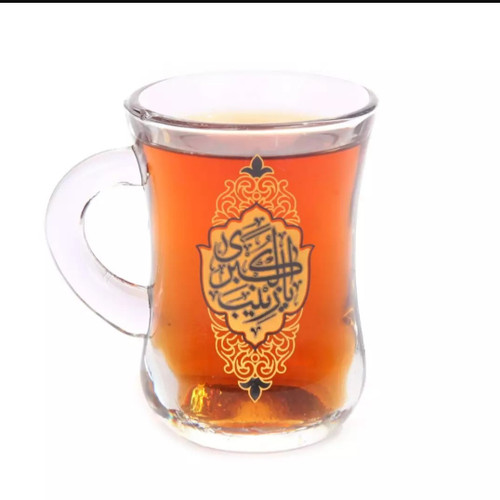 استکان کمر باریک دسته دار، ست ۶ عددی ،مزین به یا زینب کبری