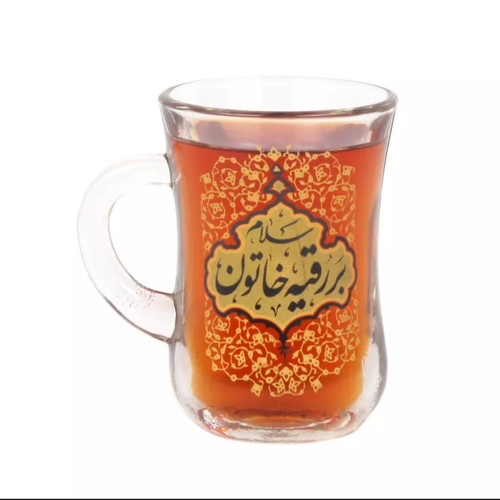 استکان کمر باریک دسته دار، ست ۶ عددی ،مزین به سلام بر رقیه خاتون