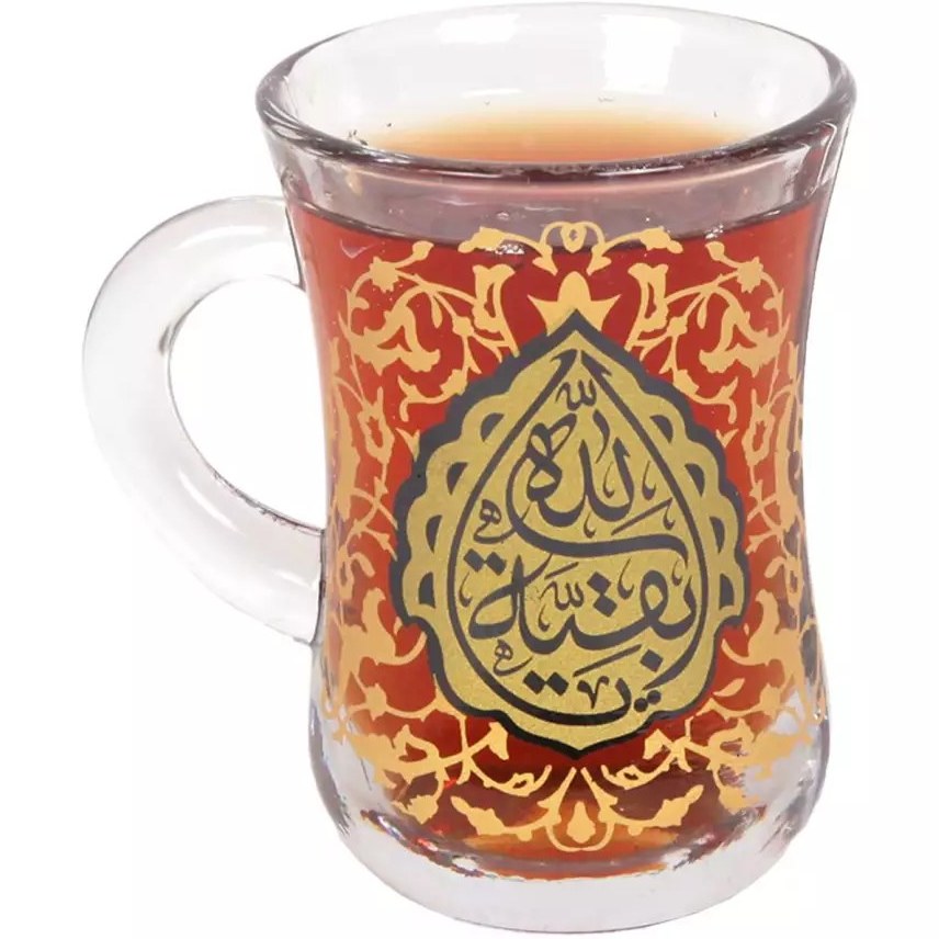 استکان کمر باریک دسته دار، ست ۶ عددی ،مزین به بقیه الله